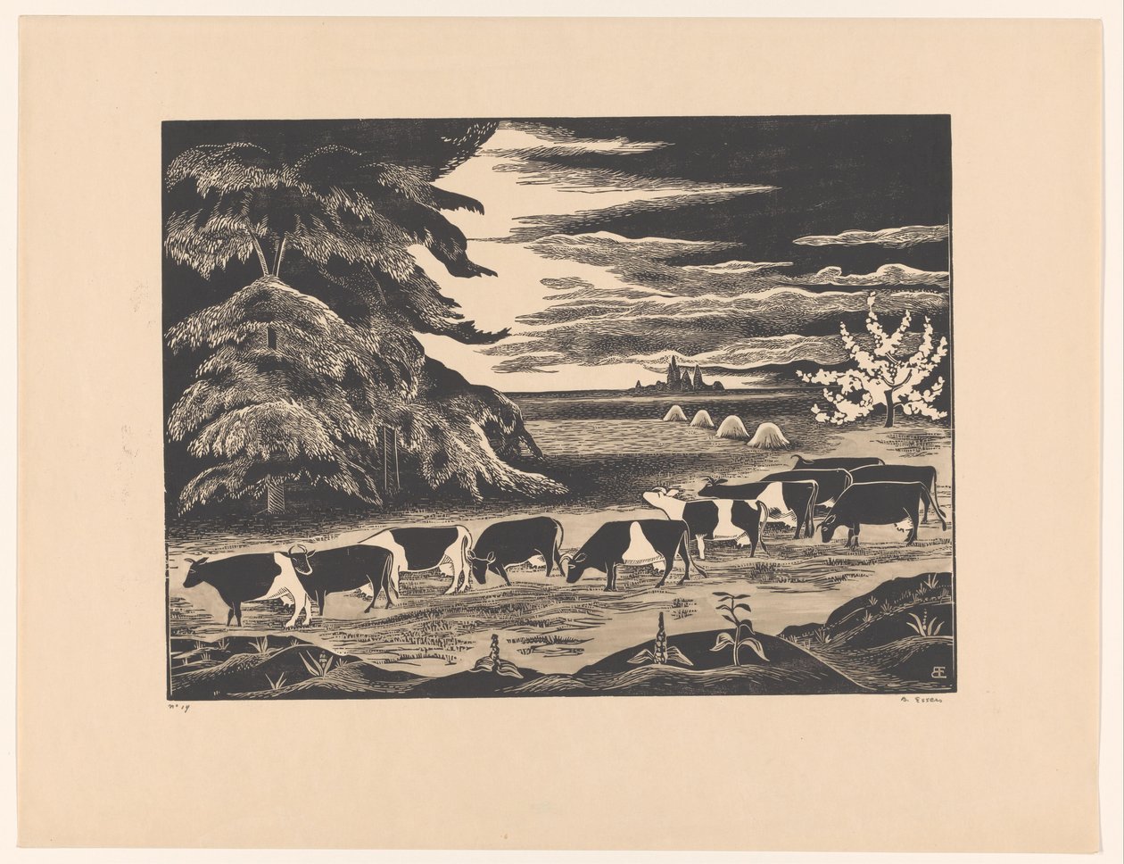 Kyr i et landskap av Bernard Essers (signed by artist)