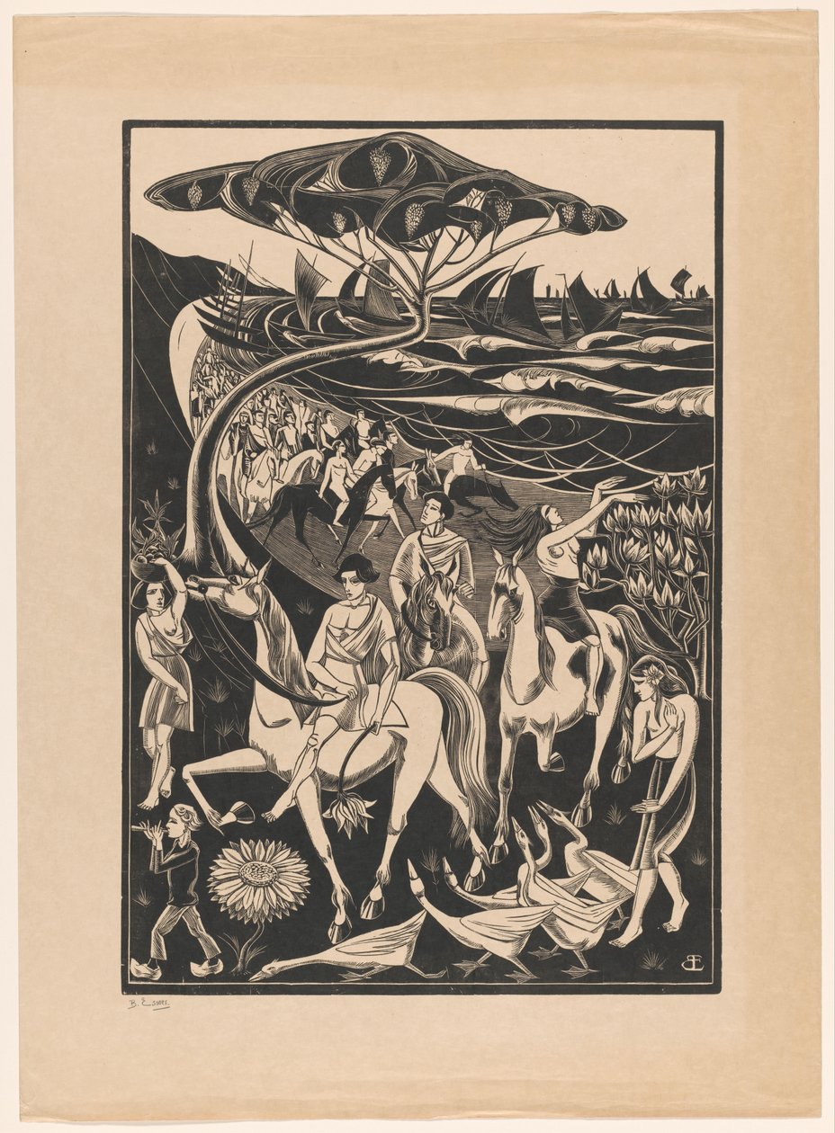 Parade av ryttere på stranden av Bernard Essers (signed by artist)