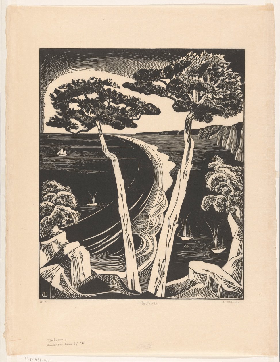 Furutrær (Breton Bay ved lavvann) (original tittel på objekt) av Bernard Essers (signed by artist)