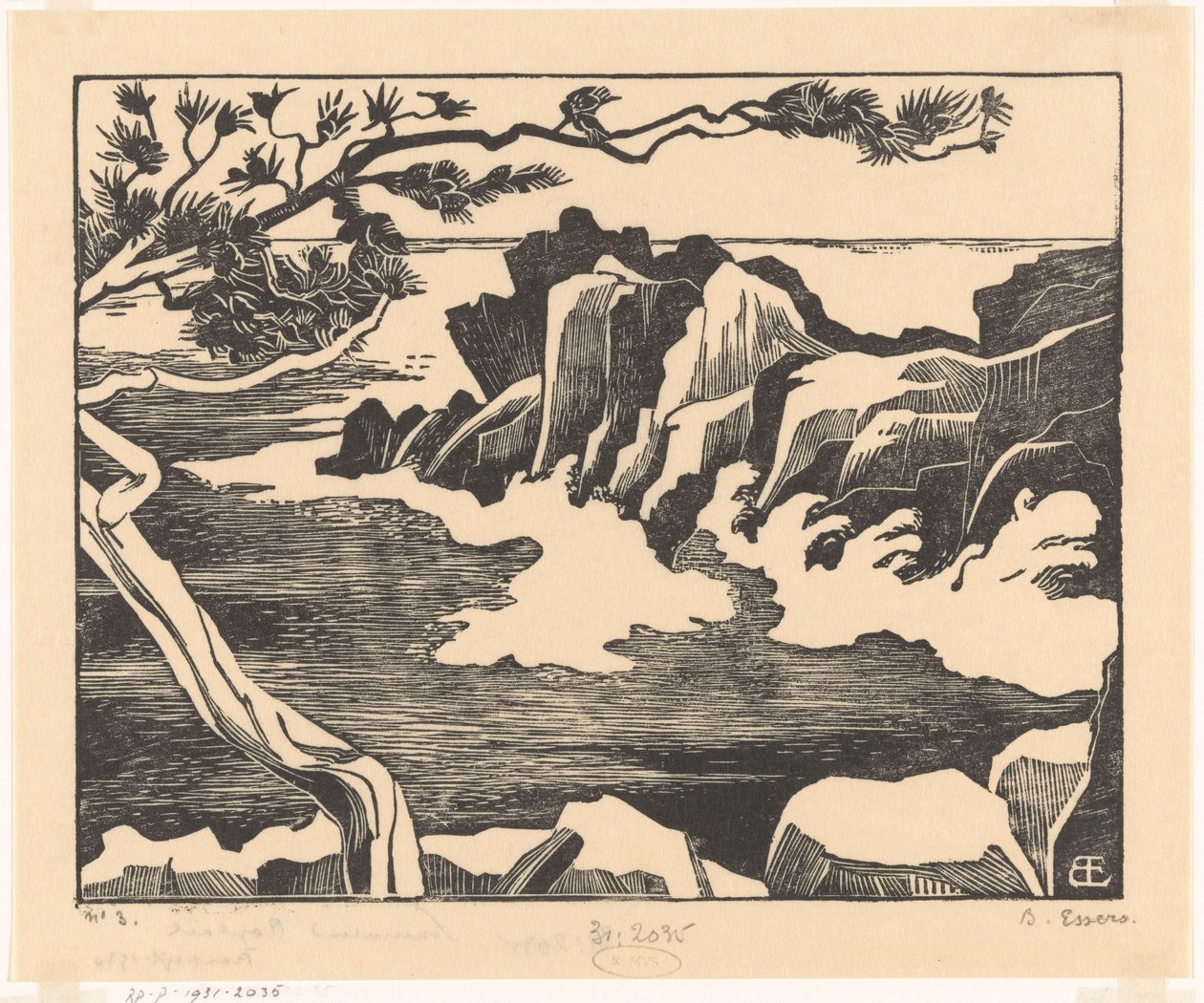 Steinete kysten ved Saint-Raphaël av Bernard Essers (signed by artist)