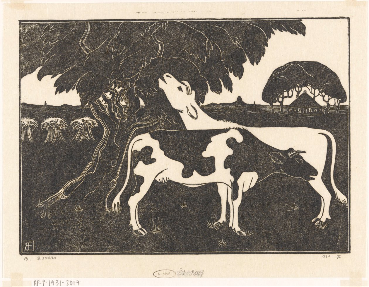 To kyr ved et tre av Bernard Essers (signed by artist)