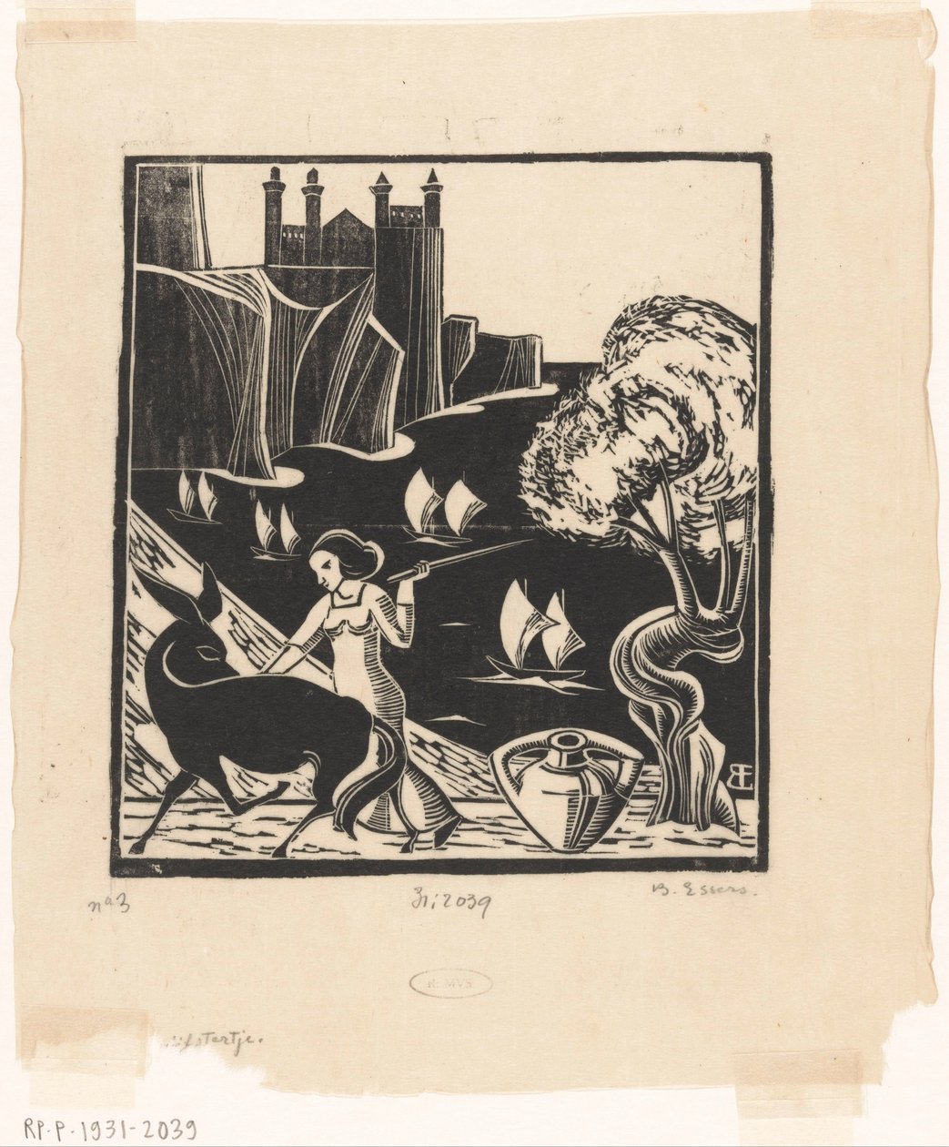 Kvinne som kjører et esel av Bernard Essers (signed by artist)