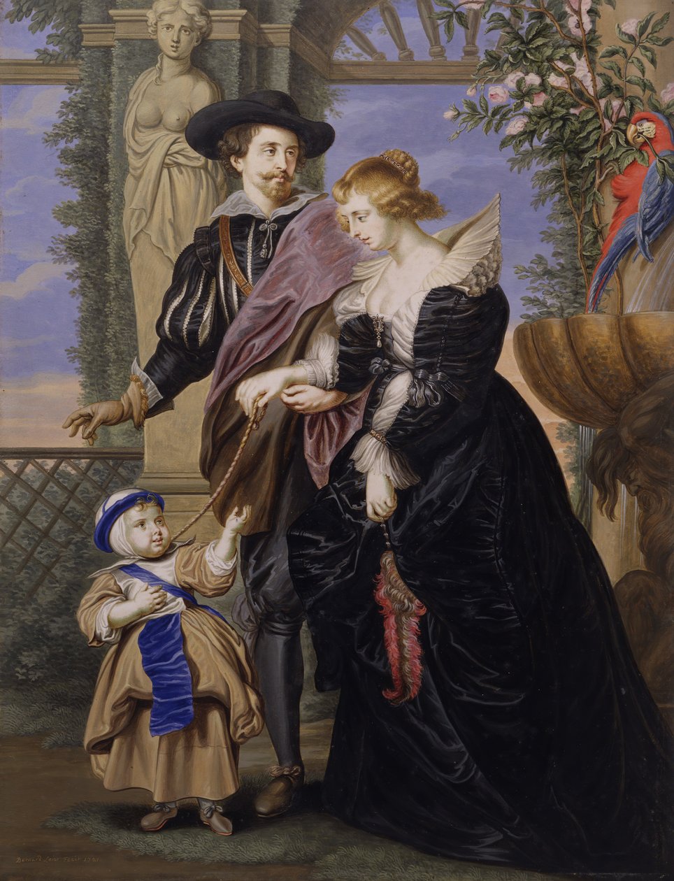 Kopi etter Rubens, hans kone Helena Fourment 1614-1673, og deres sønn Frans 1633-1678. av Bernard Lens