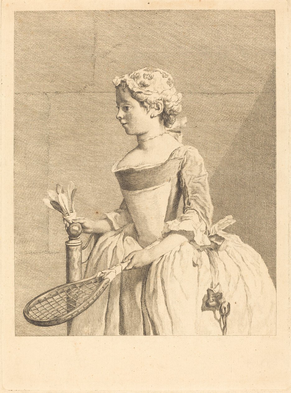 Ung jente ved rattet (Ung jente med en raguette) av Bernard Lépicié after Jean Siméon Chardin