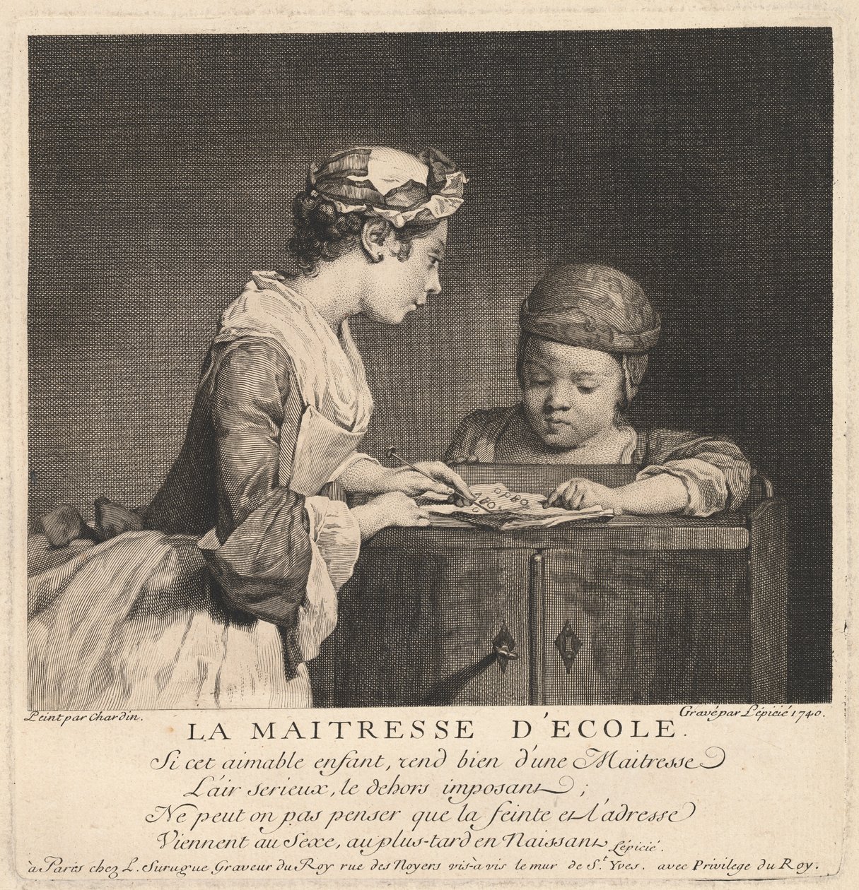 Skolelæreren av Bernard Lépicié after Jean Siméon Chardin