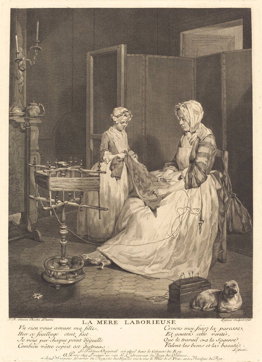 Den arbeidsomme moren av Bernard Lépicié after Jean Siméon Chardin