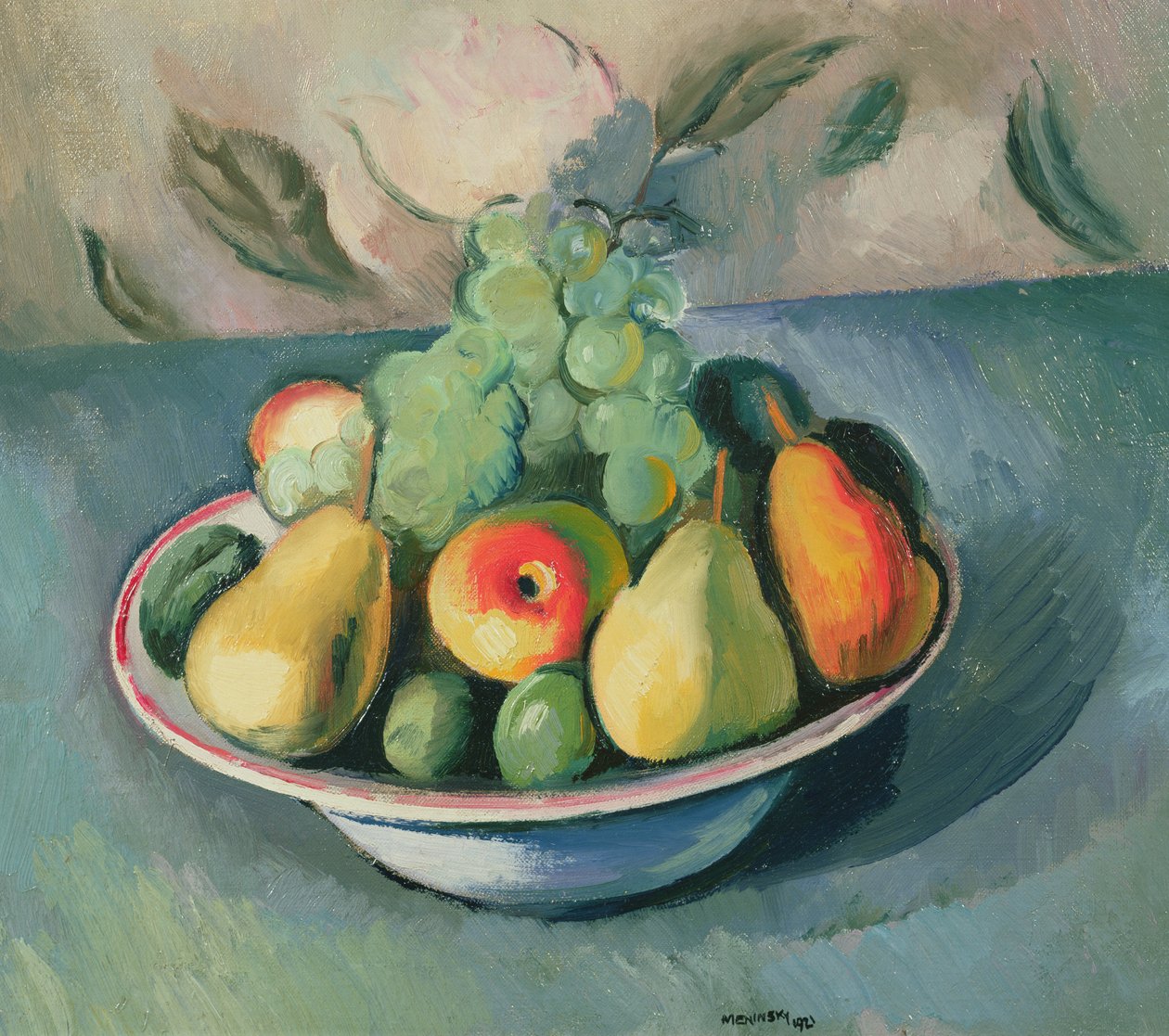 Et stilleben med frukt i en skål av Bernard Meninsky