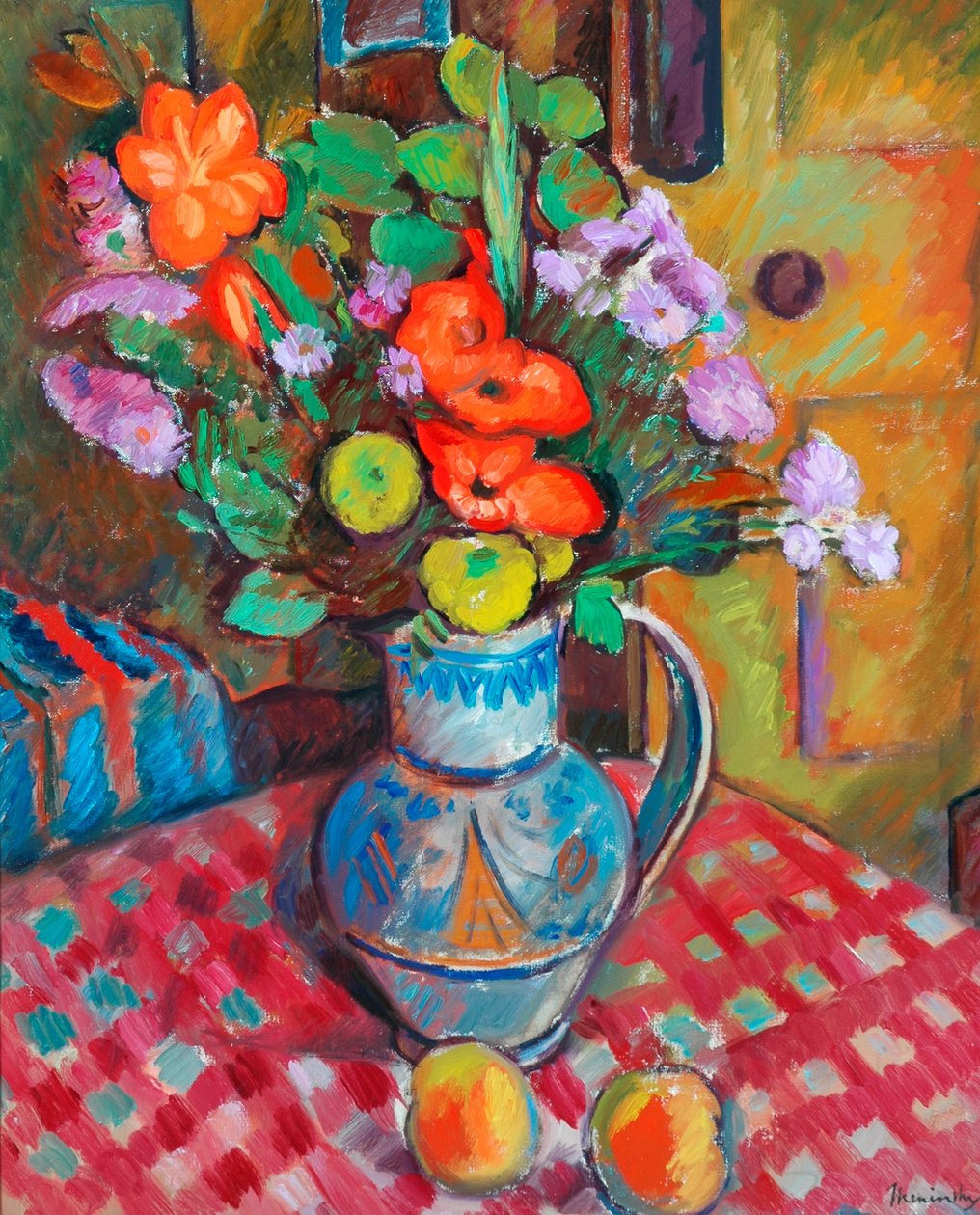Blomster i en krukke (olje på lerret) av Bernard Meninsky