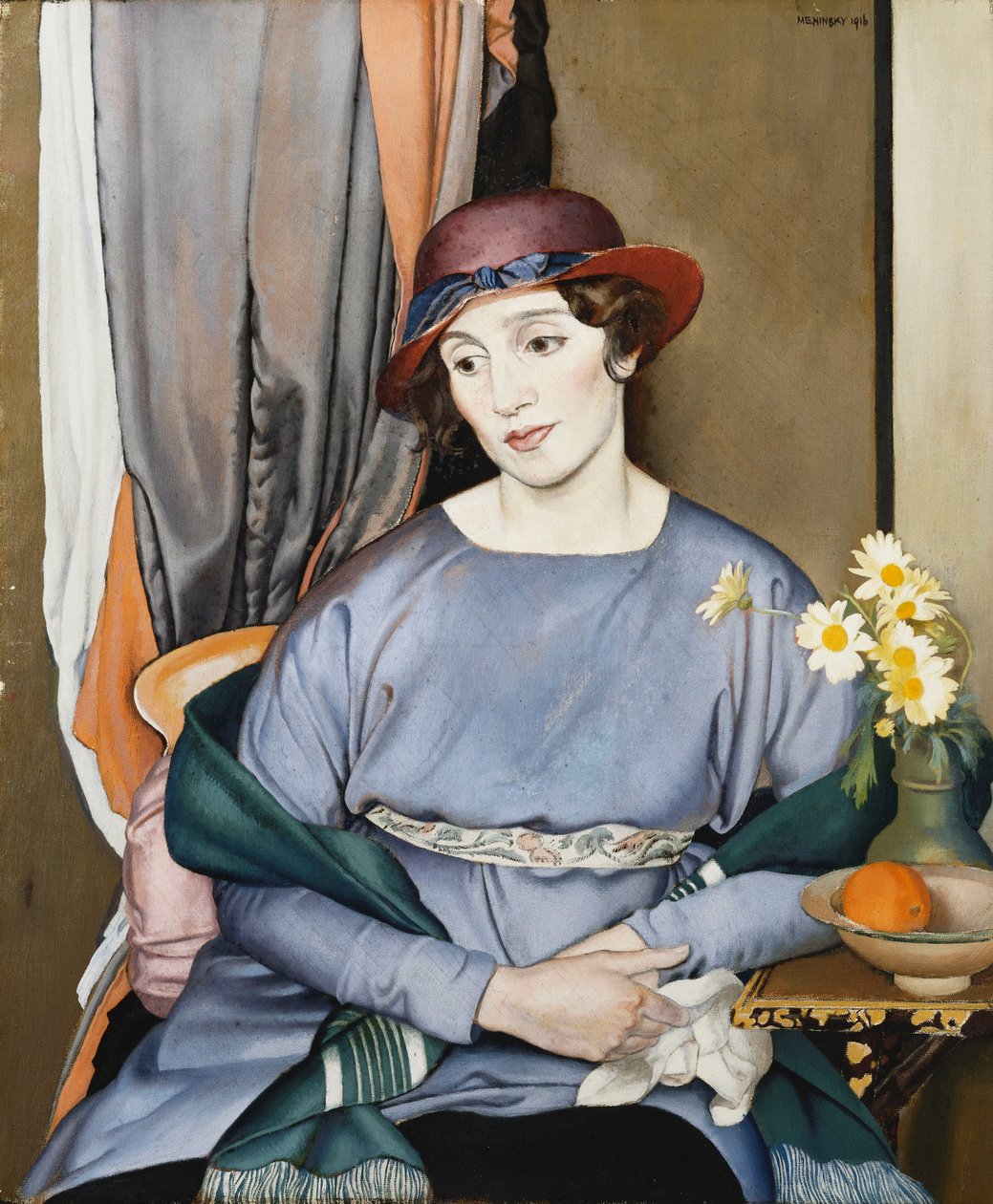 Dame i hatt, kunstnerens kone av Bernard Meninsky