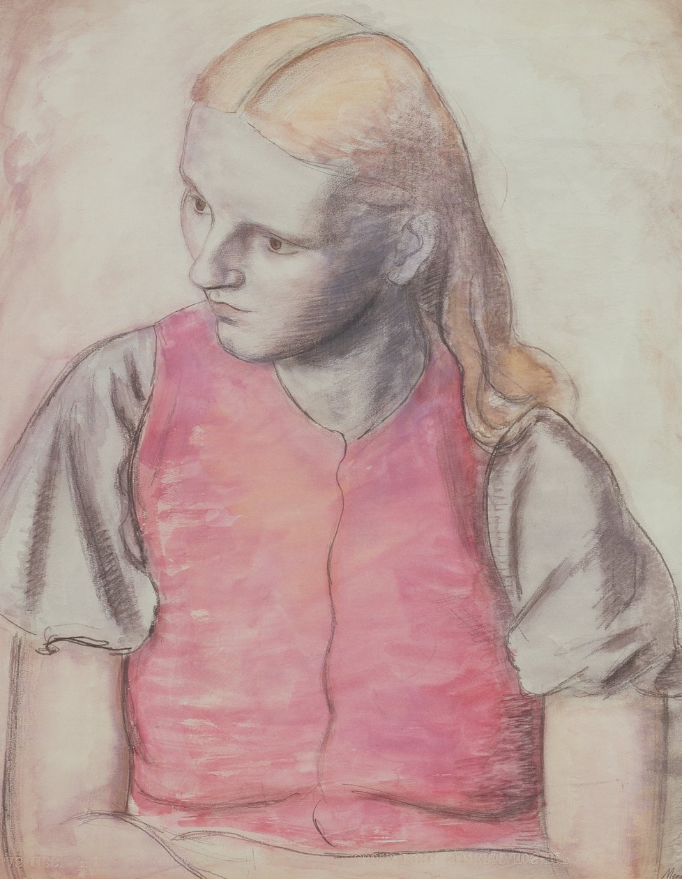 Portrett av kunstnerens kone, ca. 1926 (blyant og akvarell) av Bernard Meninsky