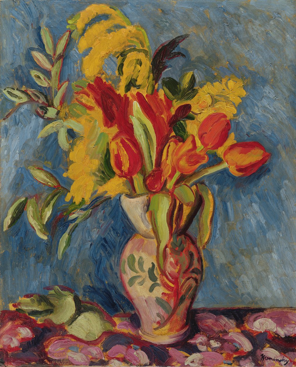 Stilleben med blomster i en kanne, ca. 1920 (olje på lerret) av Bernard Meninsky