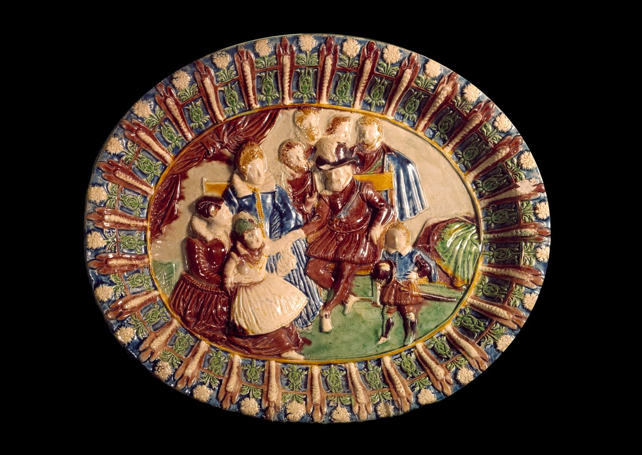 Rett som representerer Henri IV og hans familie. Keramikk i glasert jord av Bernard Palissy (1510-1589) av Bernard Palissy