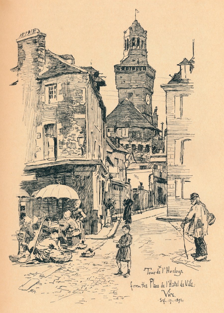 Klokketårn, Vire, c1893 av Bernard Partridge