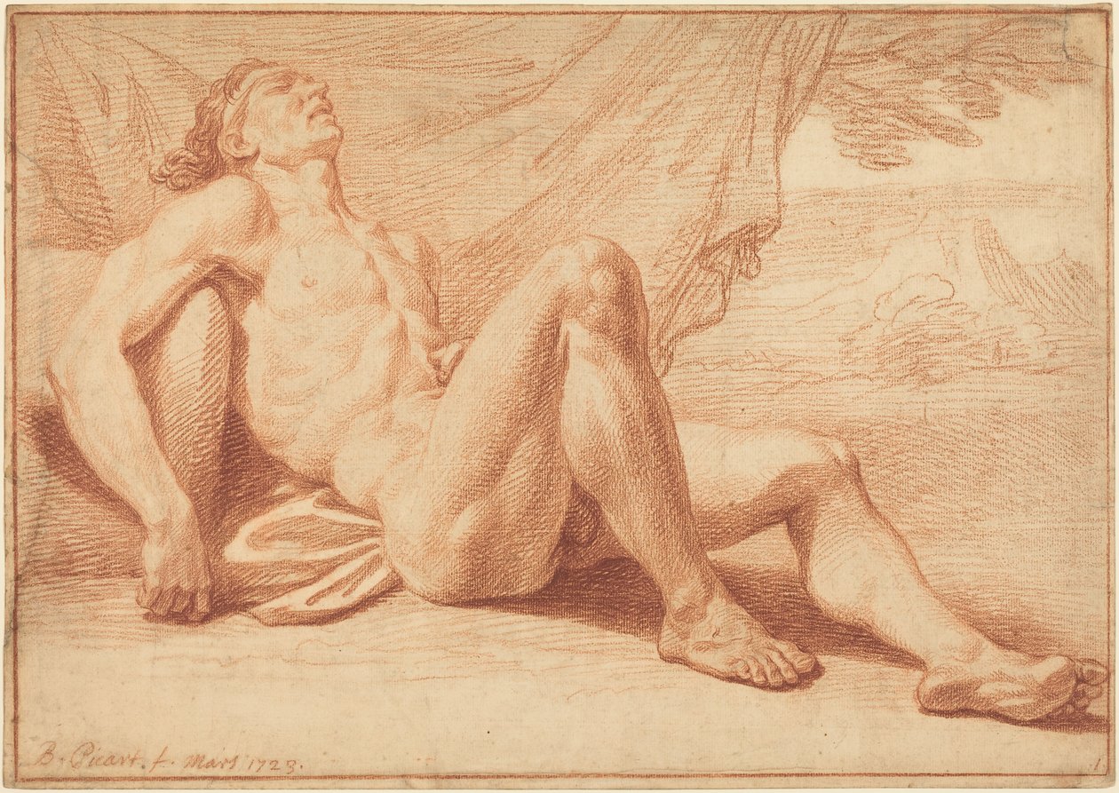 En liggende mannlig nakenfigur av Bernard Picart