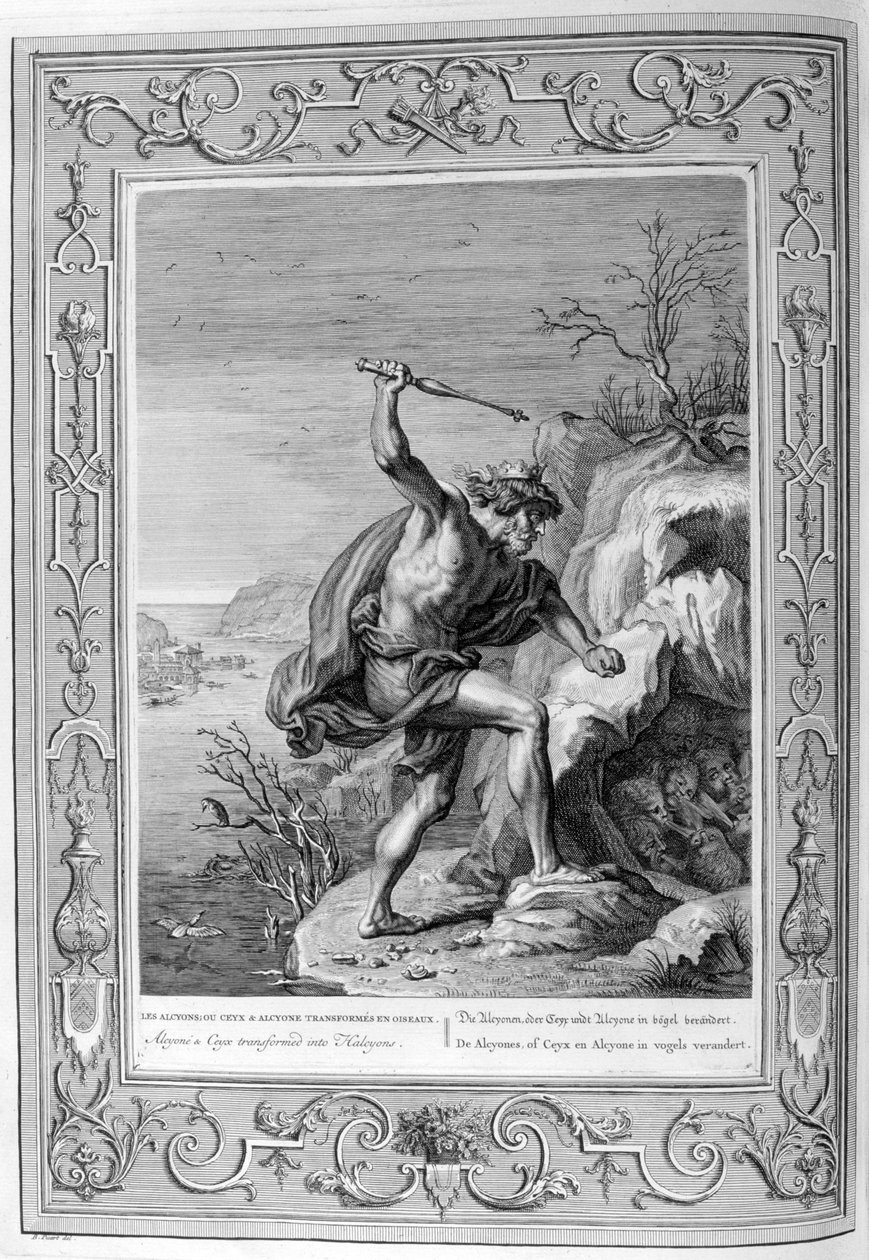 Alcyone og Ceyx forvandlet til fugler, 1733 av Bernard Picart