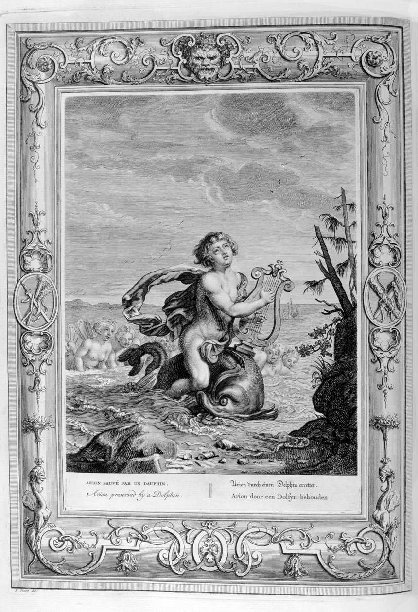 Arion reddet av en delfin, 1733 av Bernard Picart