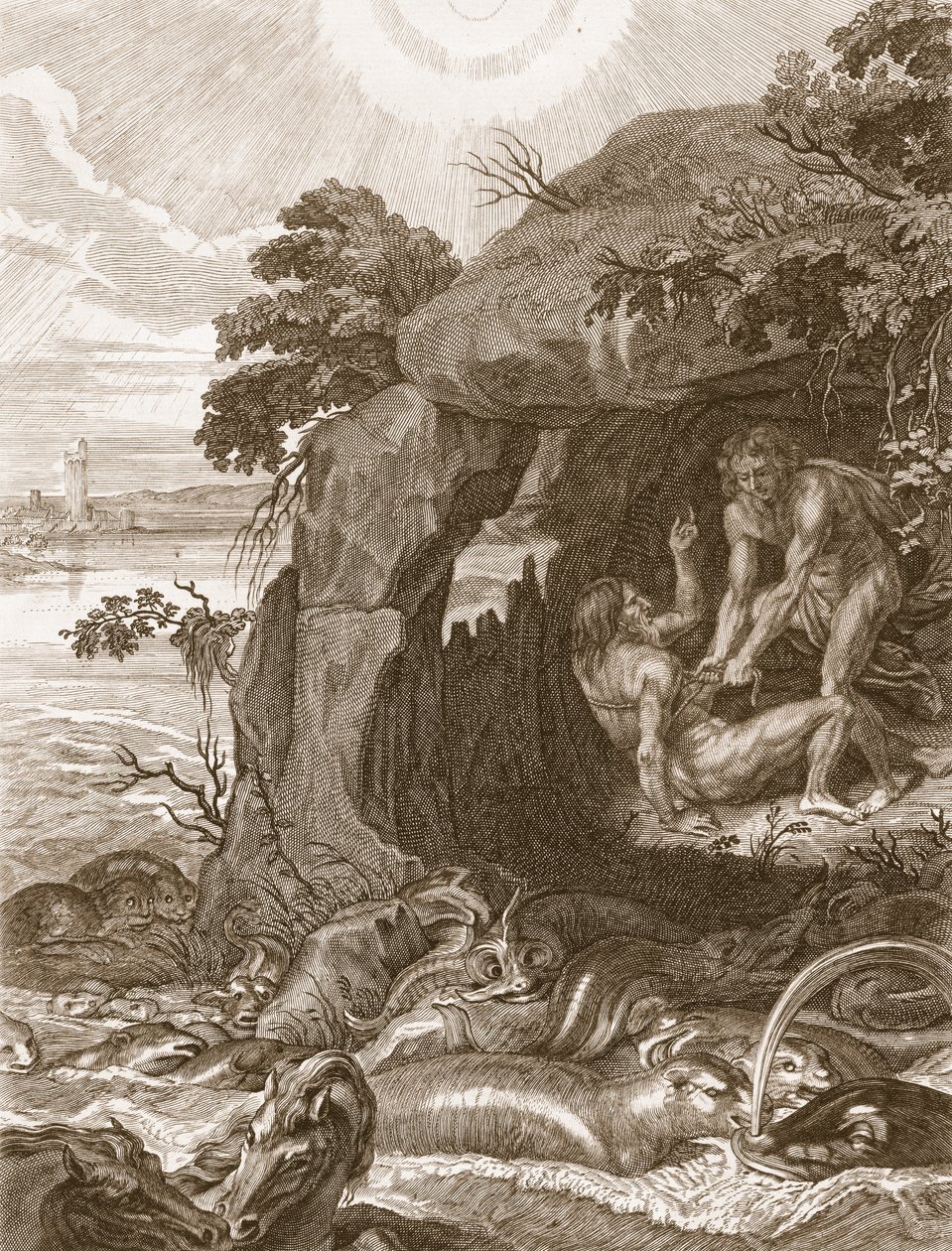 Aristeus tvinger Proteus til å avsløre sine orakler, 1731 av Bernard Picart