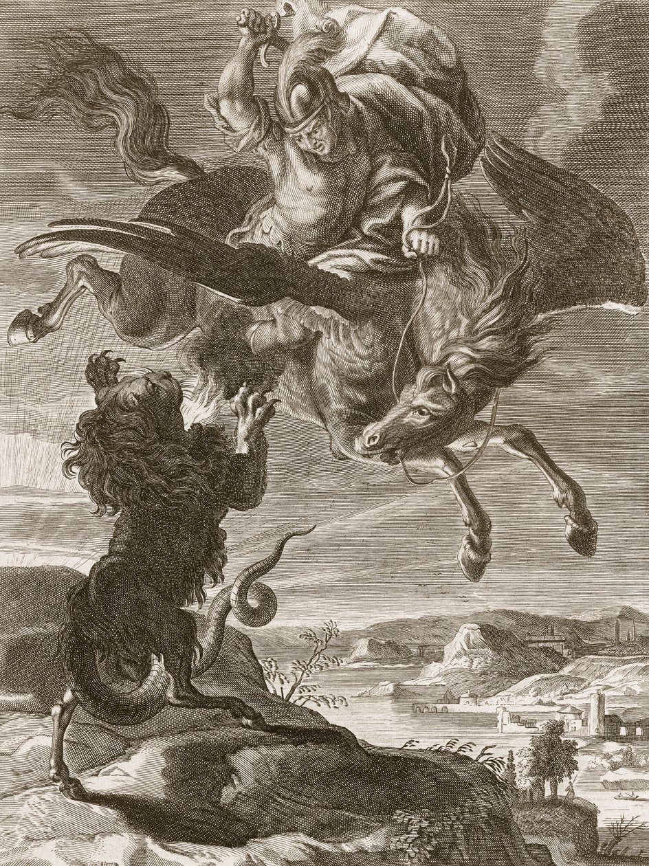 Bellerophon kjemper mot chimaeraen, 1731 av Bernard Picart