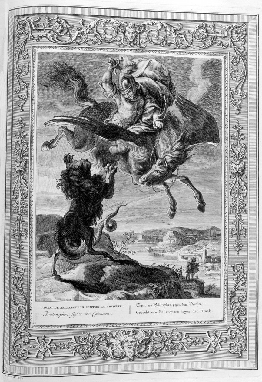 Bellerophon kjemper mot Chimera, 1733 av Bernard Picart