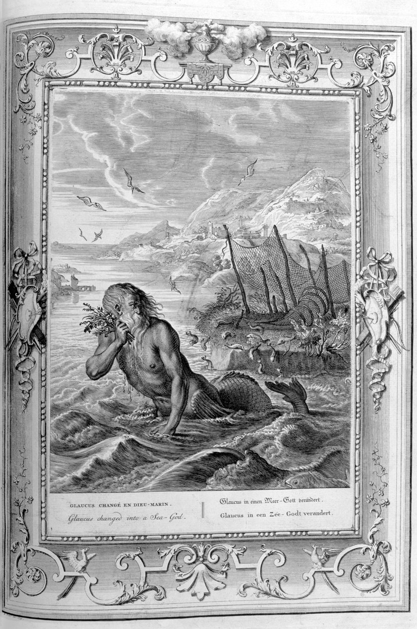 Glaucus ble til en havgud, 1733 av Bernard Picart