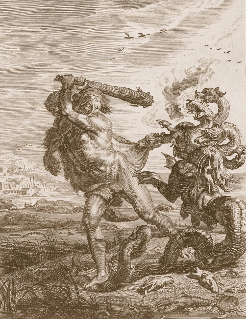 Hercules kjemper mot Lernian Hydra, 1731 av Bernard Picart