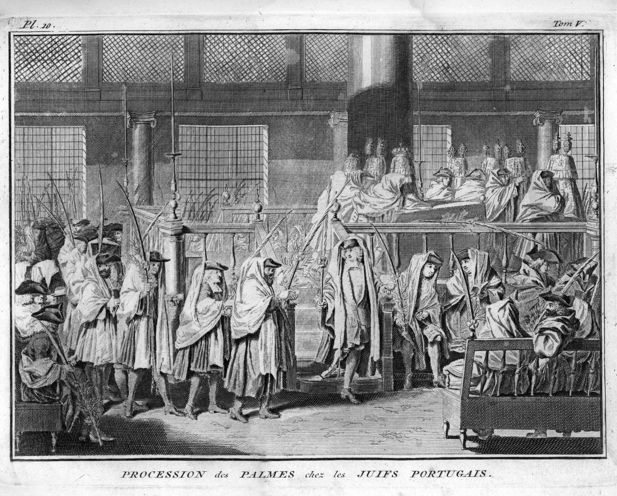 Jødedom: prosesjon av palmene feiret i det jødiske portugisiske samfunnet Gravering fra "" Illustration de ceremonies et customs religieuses de tous les peuples du monde"" av Bernard Picart (1723-1743) 1819 Privat samling av Bernard Picart