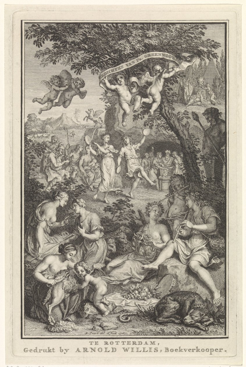 Landskap med gjetere og gjeterinner Tittelside for: F. Greenwood, Poems, 1719 av Bernard Picart