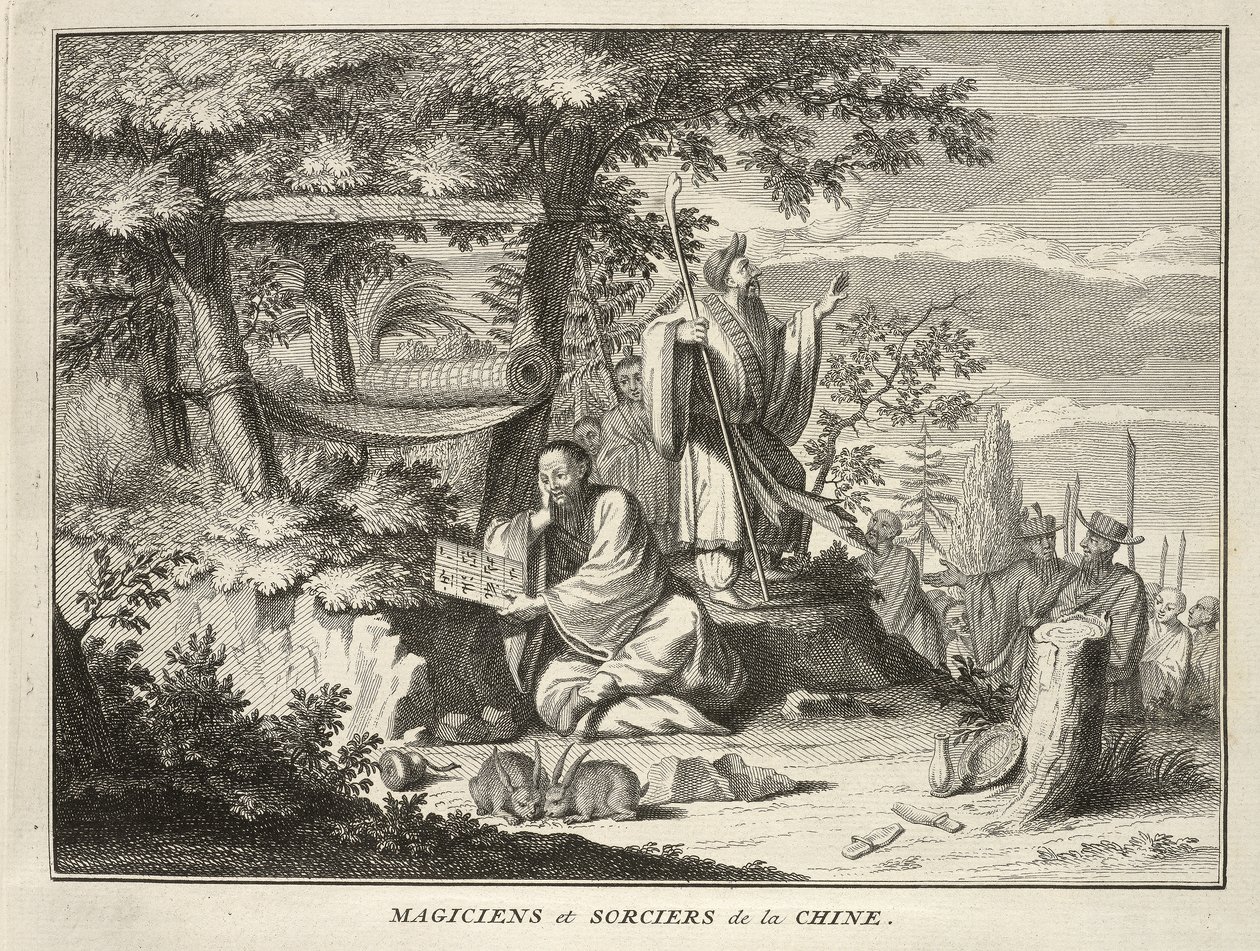 Magikere og trollmenn i Kina, fra religiøse seremonier og skikker for alle verdens folk, pub.1736 av Bernard Picart