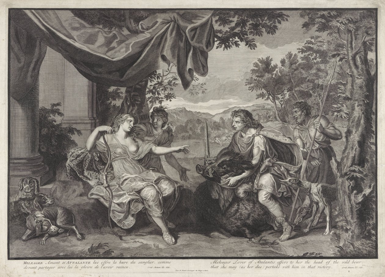 Meleager gir det kaledonske villsvinhodet til Atalanta History of Meleager (serietittel) av Bernard Picart