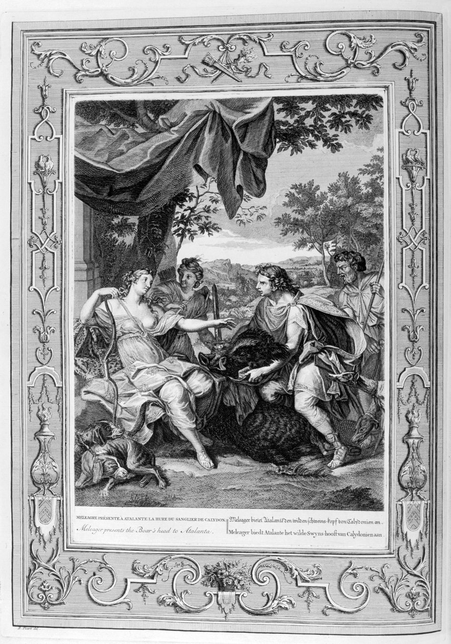 Meleager presenterer villsvinehodet til Atalanta, 1733 av Bernard Picart