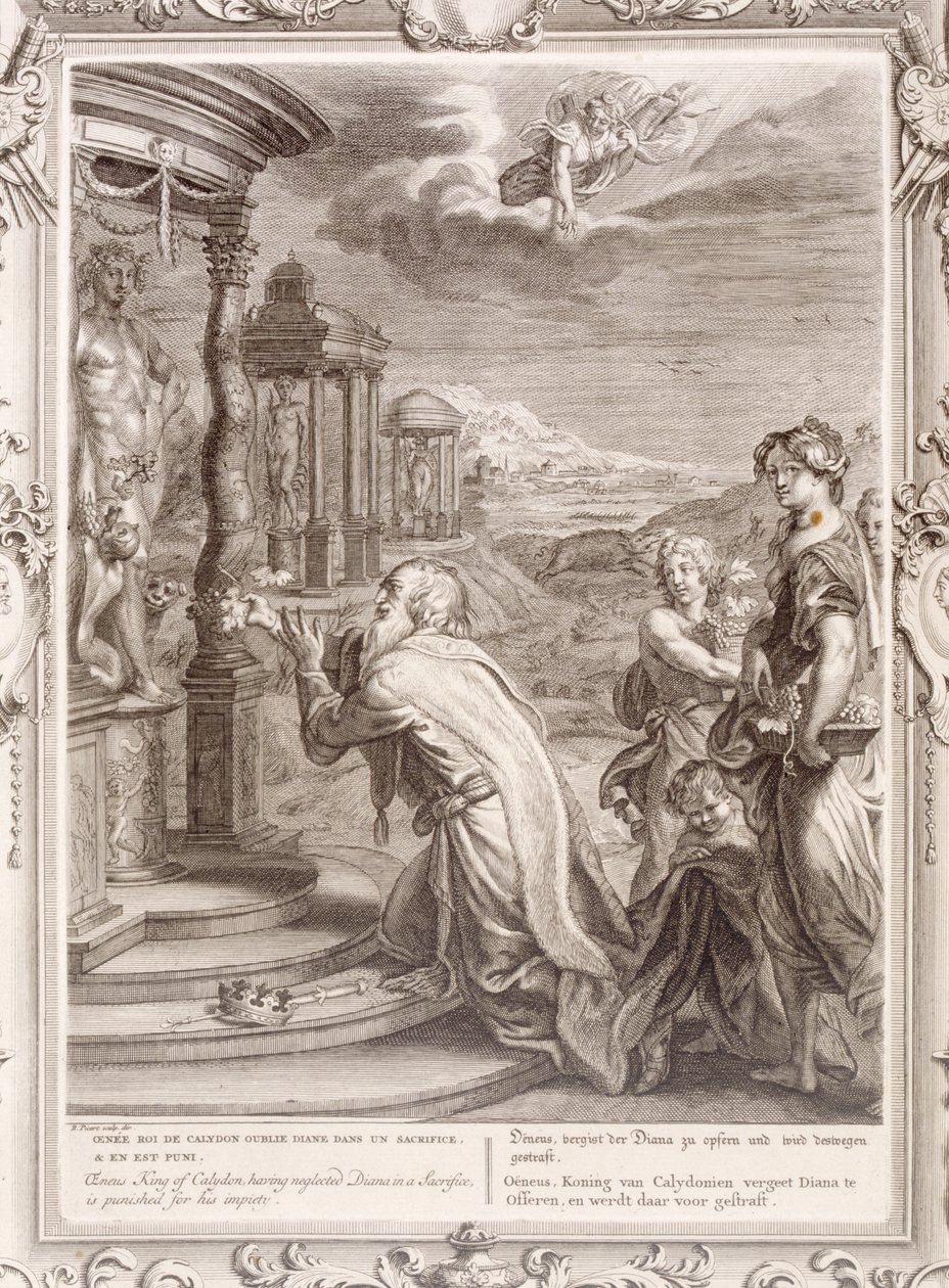 Oeneus, konge av Calydon, etter å ha forsømt Diana i et offer blir straffet for sin ugudelighet, 1731 av Bernard Picart