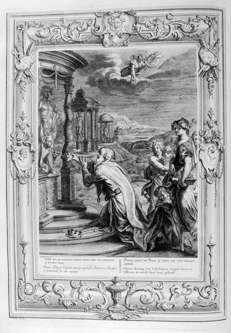 Oeneus, konge av Calydon.. blir straffet for sin ugudelighet, 1733 av Bernard Picart