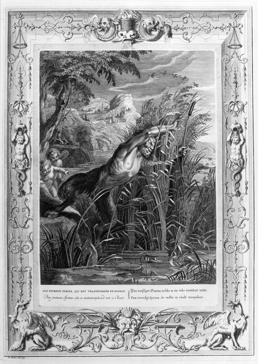Pan jager Syrinx (gravering) av Bernard Picart
