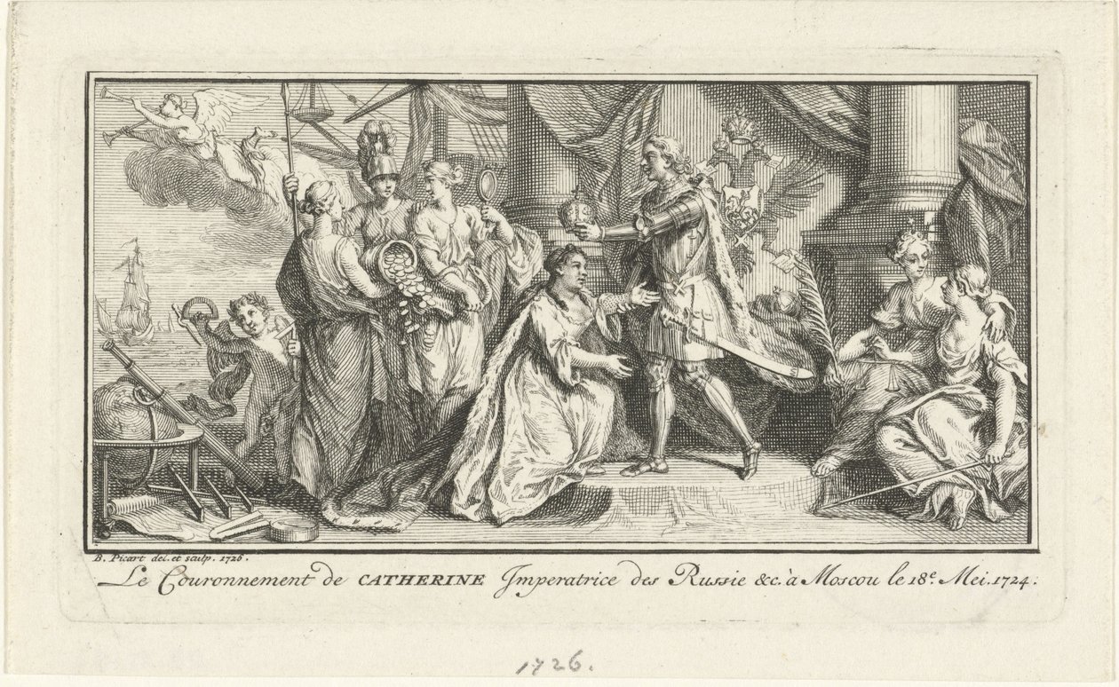 Peter den store kroner sin kone Catherine I som keiserinne, 1726 av Bernard Picart