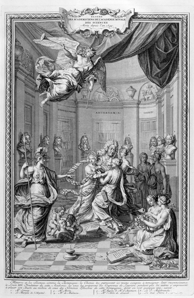 Praise of Academiciens of the Royal Academy of Science... 1728 av Bernard Picart