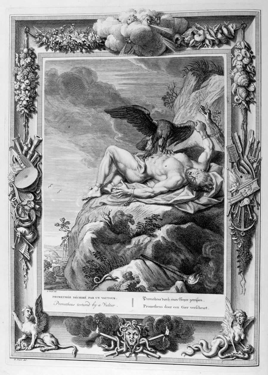Prometheus torturert av en gribb, 1733 av Bernard Picart