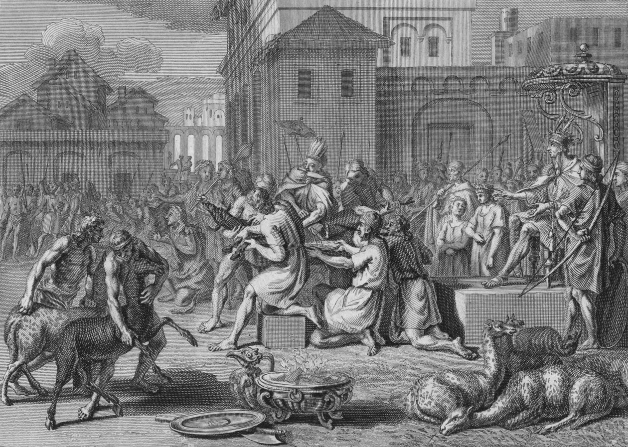 Offer av et svart lam, dagen for den store solfestivalen, 1723. av Bernard Picart