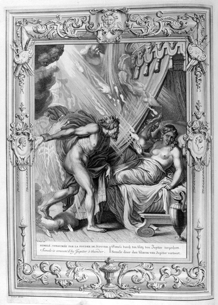 Semele blir konsumert av Jupiters Fire, 1733 av Bernard Picart