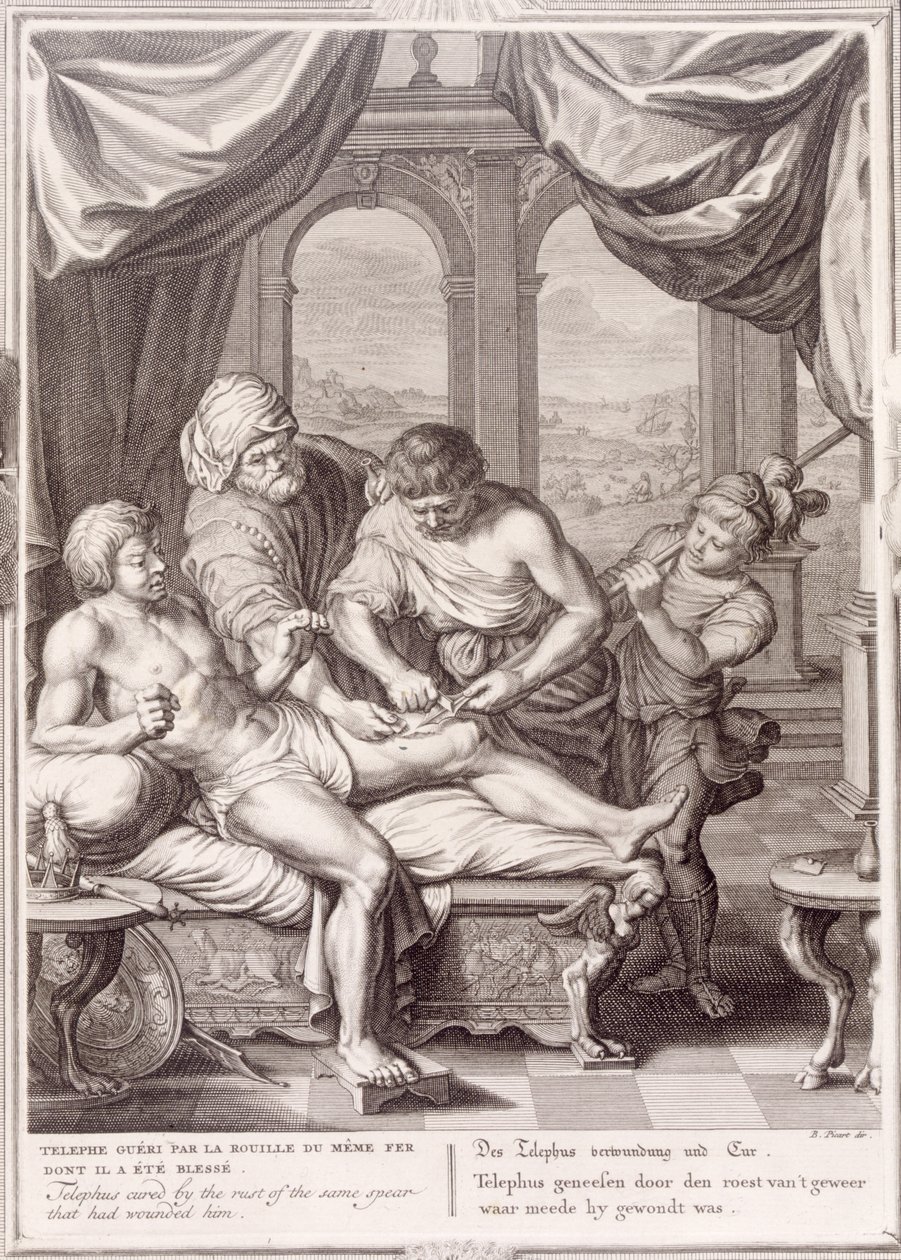 Telephus kurert av rusten fra det samme spydet som såret ham, 1731 av Bernard Picart