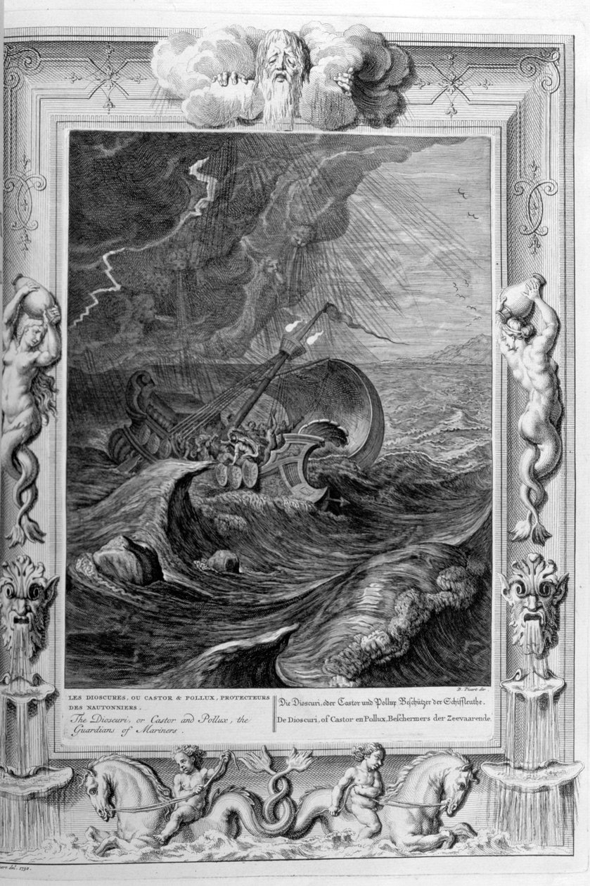 Dioscuri Castor og Pollux beskytter et skip, 1733 av Bernard Picart