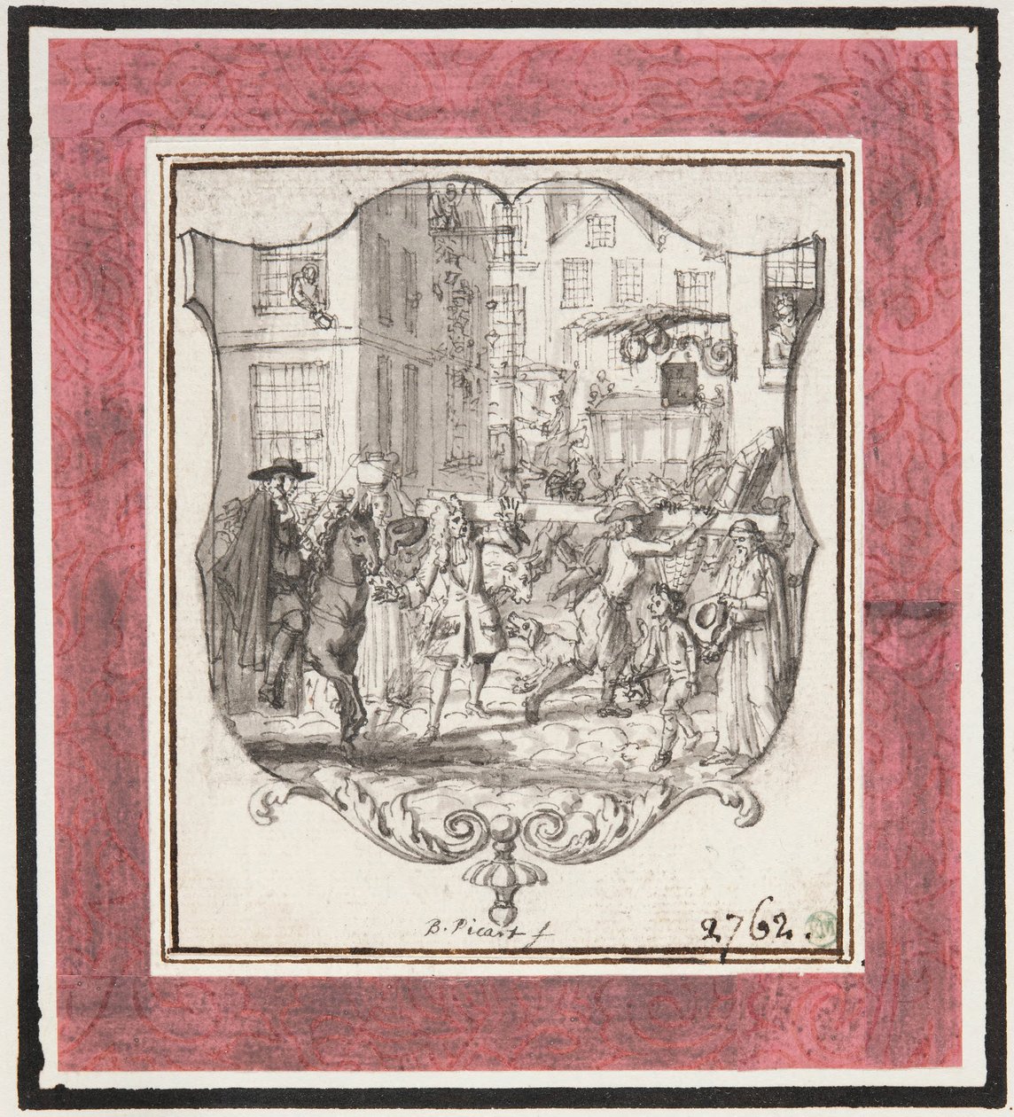 Vignette. Straßenszene eingefügt in Schildrahmen av Bernard Picart