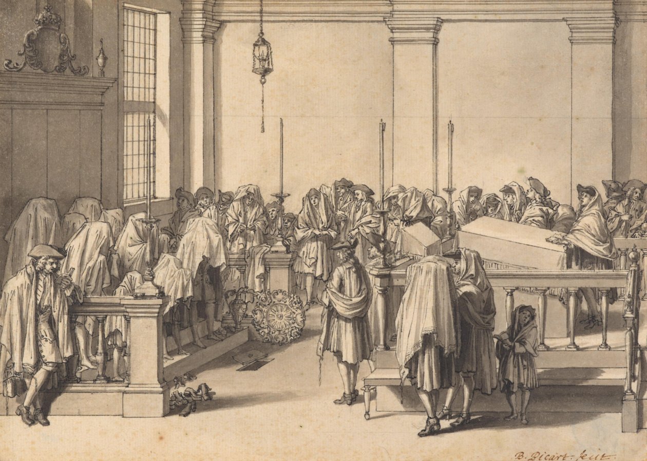 Prestenes velsignelse av folket i den portugisiske synagogen i Haag av Bernard Picart