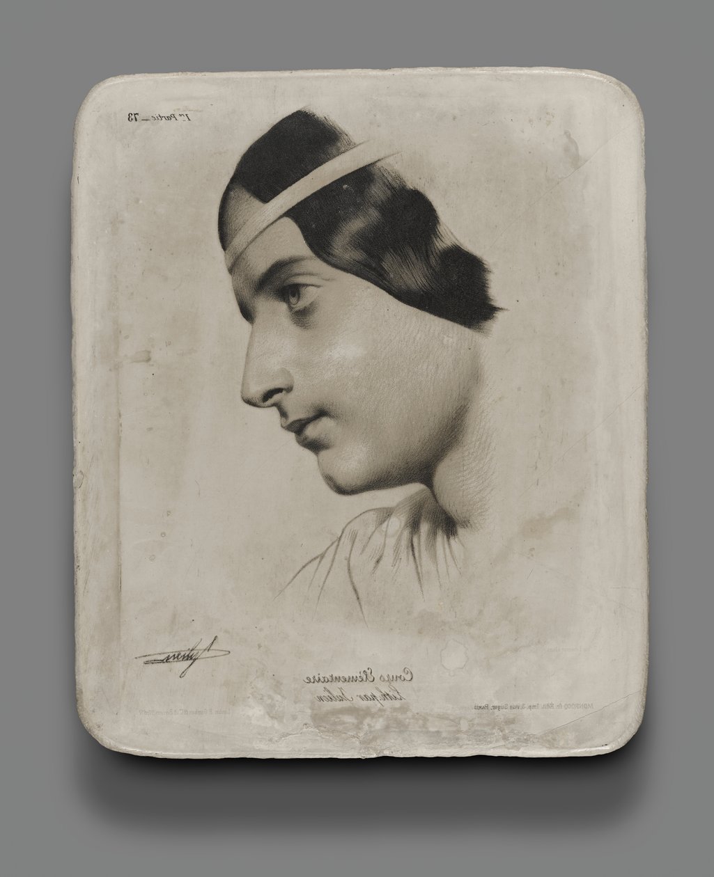 Litografisk stein for Head of a Woman for en modellbok av Bernard Romain Julien