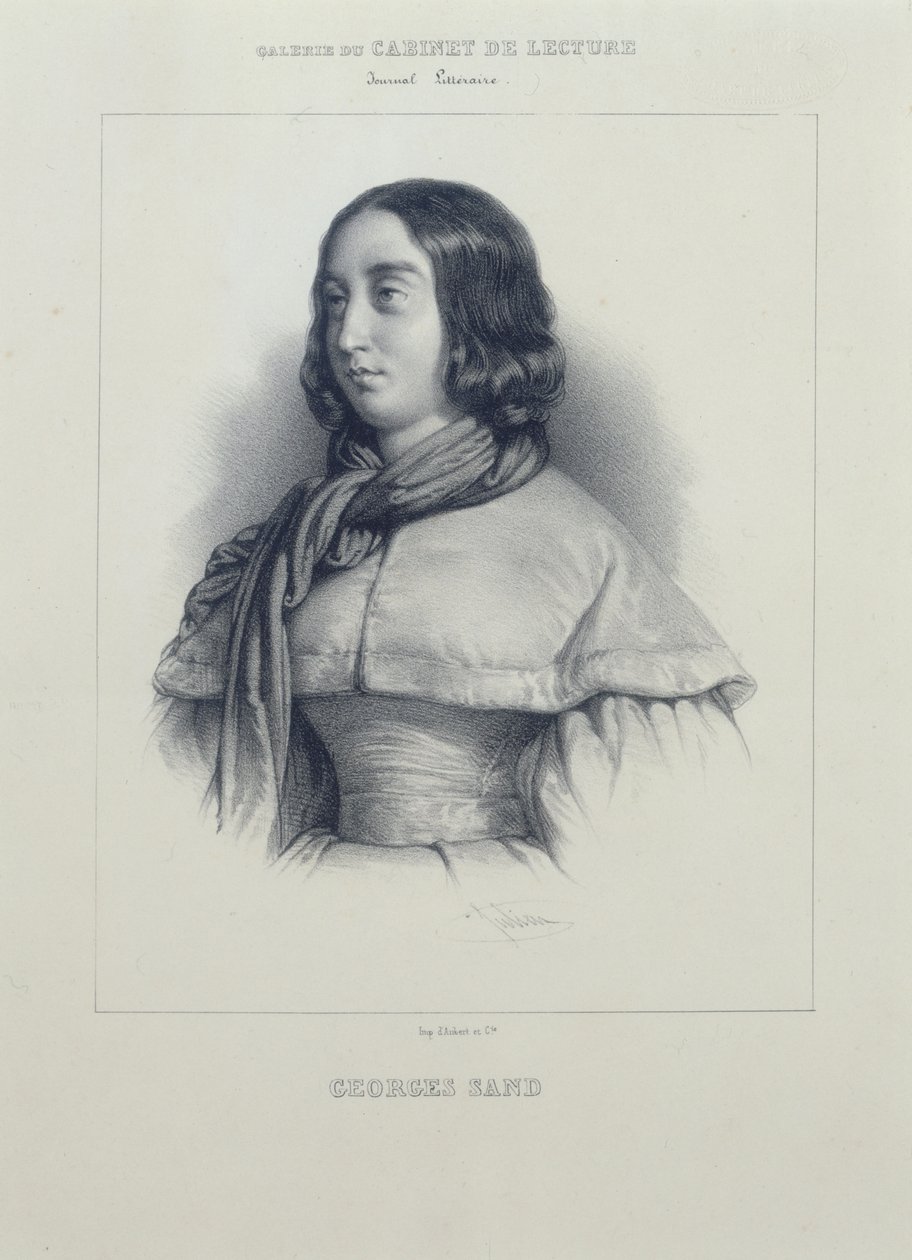 Portrett av George Sand. av Bernard Romain Julien