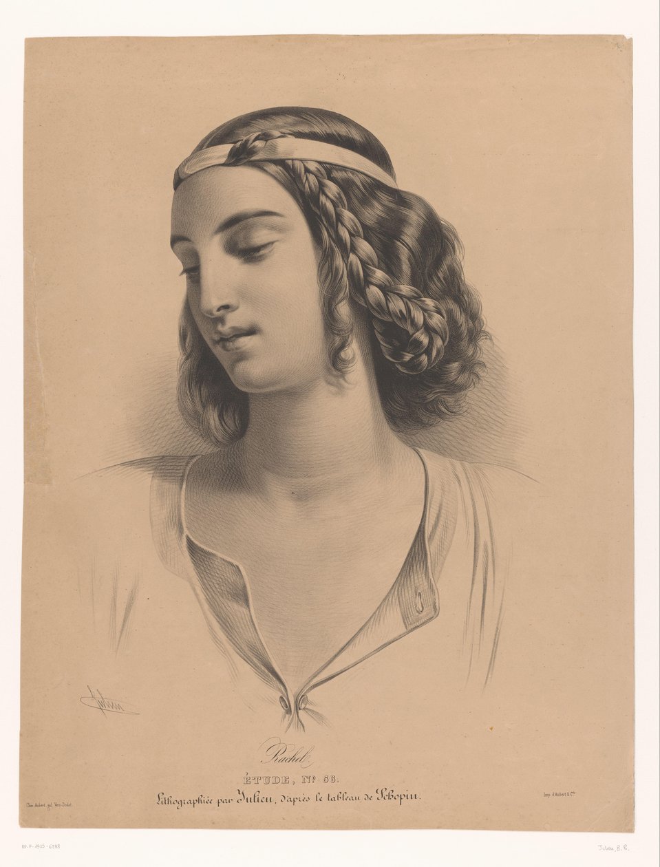 Portrett av skuespillerinnen Mademoiselle Rachel (Élisabeth Rachel Félix) Rachel (tittel på objekt) Studie (serietittel på objekt) av Bernard Romain Julien