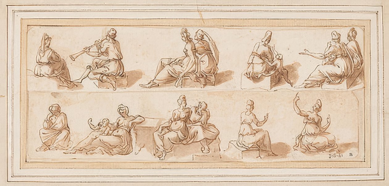 Skisseark med flere figurer av Bernard Salomon