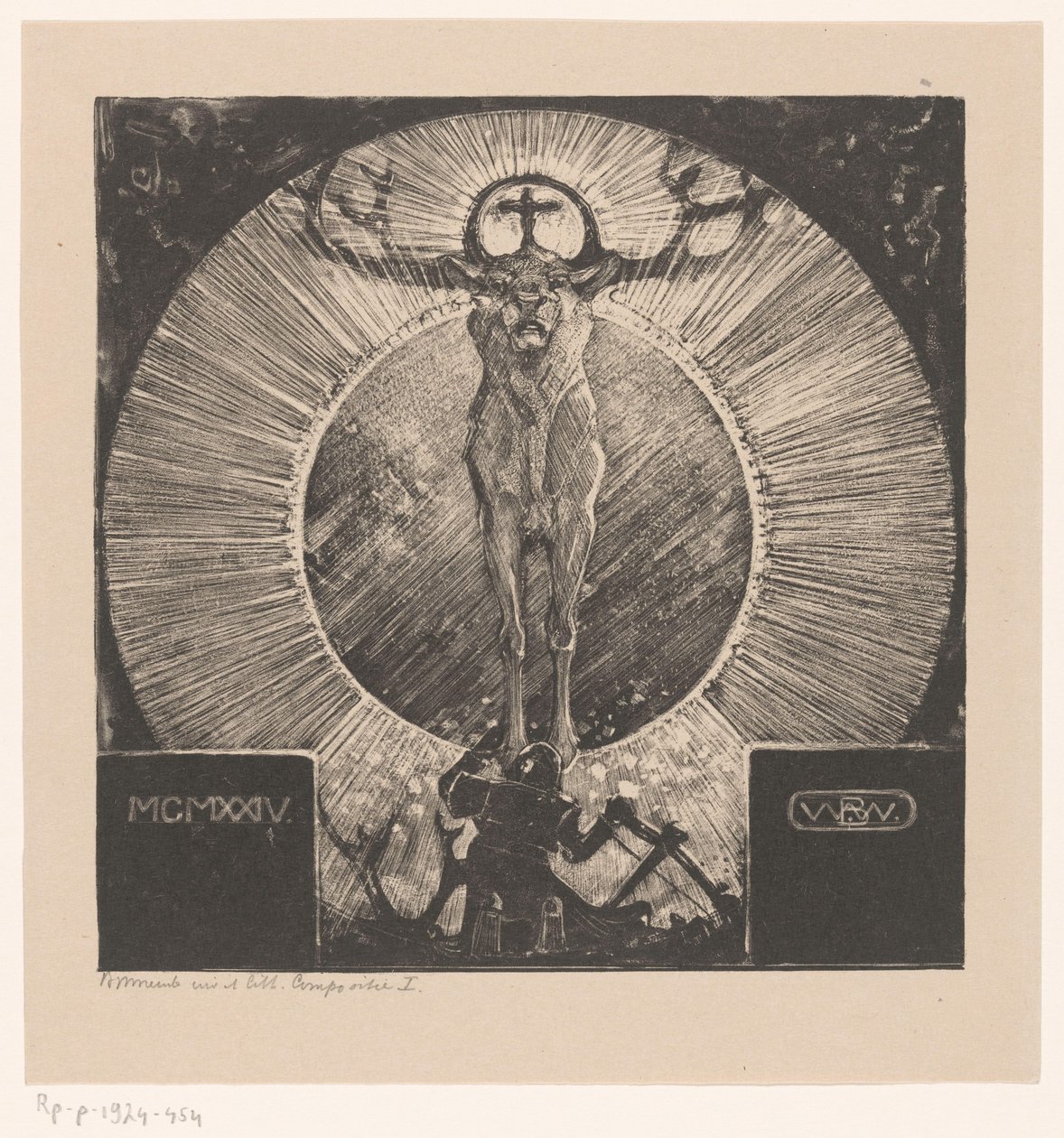 Figur for utseendet til en hjort The Vision of St. Hubertus (Komposisjon I) (originaltittel) av Bernard Willem Wierink (signed by artist)
