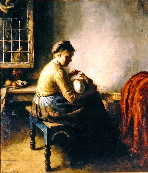 Mor som ammer babyen sin (olje på lerret) av Bernard de Hoog