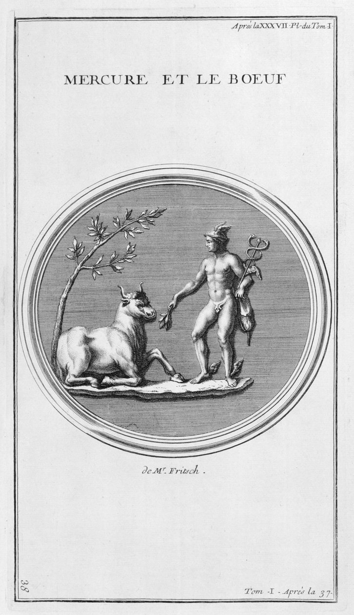 Merkur og oksen, 1757 av Bernard de Montfaucon