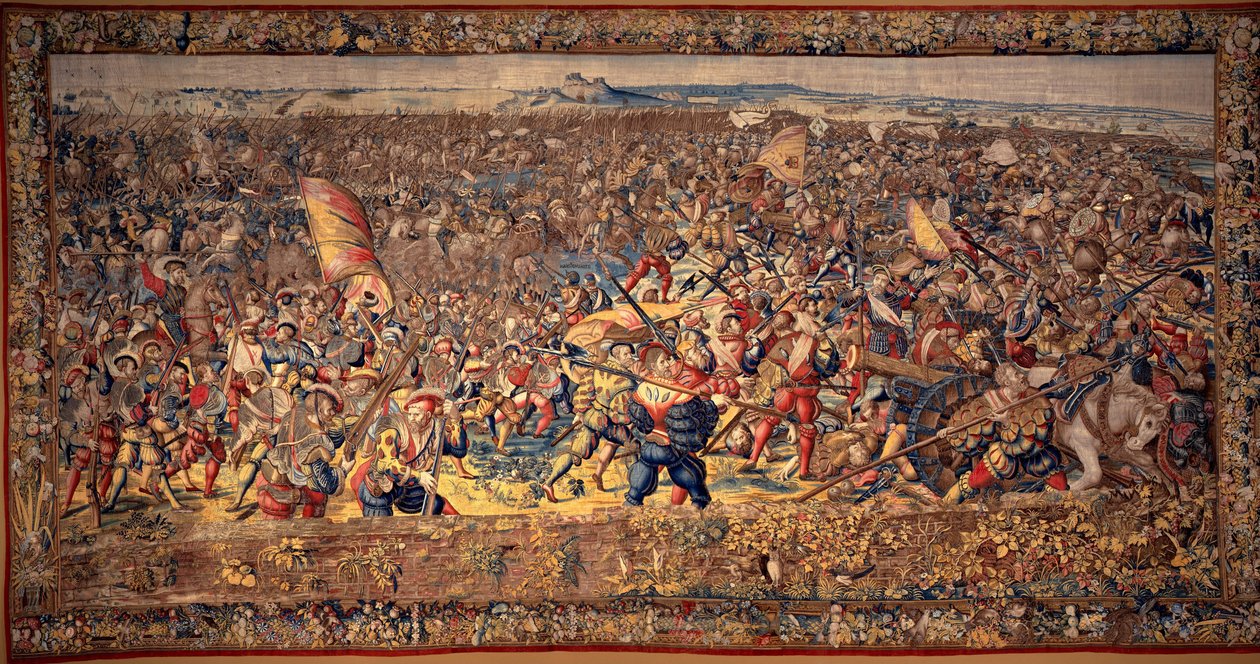 Slaget ved Pavia: Nederlaget for det franske kavaleriet og det keiserlige infanteriet griper tak i fiendens artilleri av Bernard van & Dermoyen Willem (active 1520-1530s) Orley